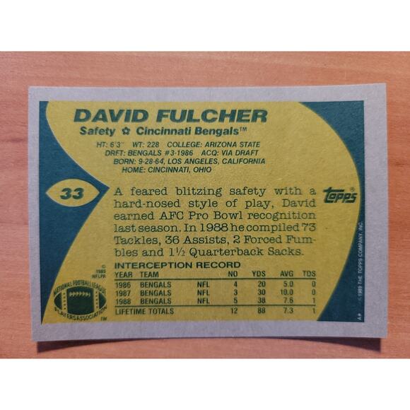 David Fulcher 1989 Topps #33 - Cincinnati Bengals - NFL - Fresh Pull - Picture 2 of 2